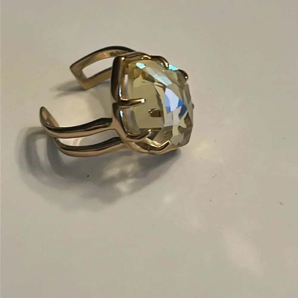 Stella & Dot Statement Cocktail Ring Canary Yellow Stone Gold Adjustable - Picture 6 of 8